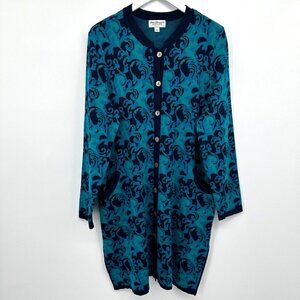 Norm Thompson Cardigan Sweater Tunic Duster Size Large Pockets Stretch Knit Blue